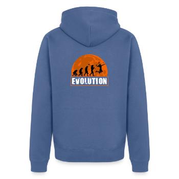 Badminton Evolution Spieler Retro Moon Sport - Unisex Premium Bio Zip Hoodie - Taubenblau - Hinten - Nico (187cm)