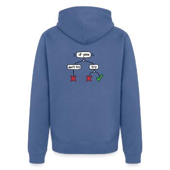 Humor lover, logical, decision-making, funny - Unisex Premium Organic Zip Hoodie - stone blue - Back - Nico (187cm)