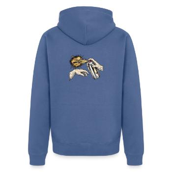 Die Erschaffung Adams Spraydose - Unisex Premium Bio Zip Hoodie - Taubenblau - Hinten - Nico (187cm)