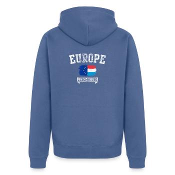 Europe Luxembourg Brush Flag Tee - Unisex Premium Bio Zip Hoodie - Taubenblau - Hinten - Nico (187cm)