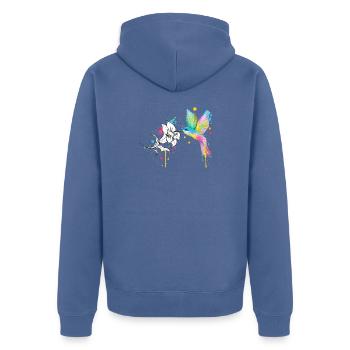 Colibri coloré avec fleur – style graffiti - Veste à capuche bio Premium Unisexe - bleu pigeon - Dos - Nico (187cm)