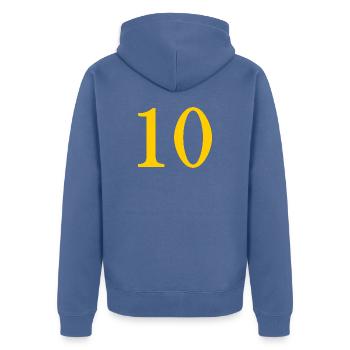 10. 10 YEARS. 10th ANNIVERSARY. 10 YEAR ANNIVERSARY. - Unisex Premium Organic Zip Hoodie - stone blue - Back - Nico (187cm)