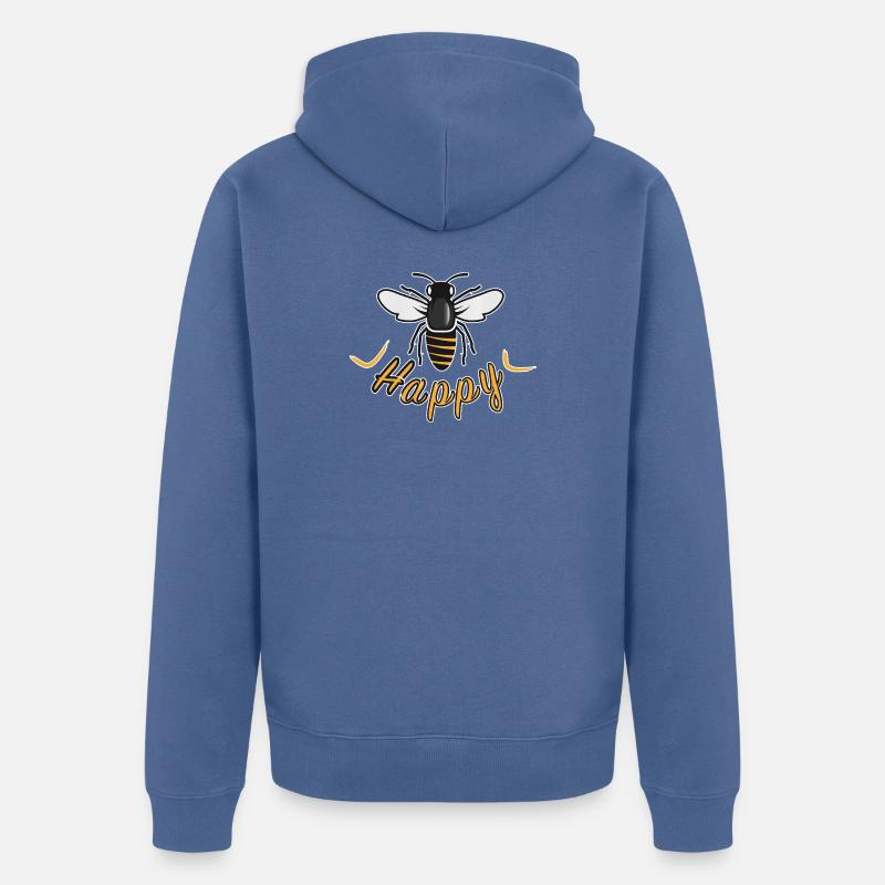 Happy bee with 'Happy' lettering - Unisex Premium Organic Zip Hoodie - stone blue