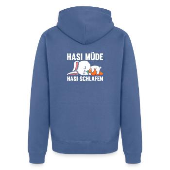 Shlafshirt Hase Hasi Müde Hasi Schlafen - Unisex Premium Bio Zip Hoodie - Taubenblau - Hinten - Nico (187cm)