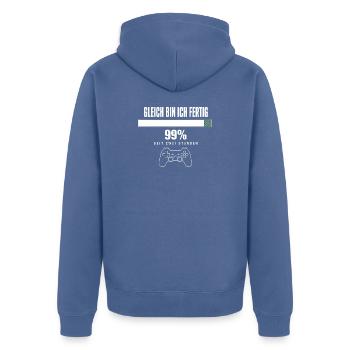 Gleich bin ich fertig Gamer Zocker Herren Jungs - Unisex Premium Bio Zip Hoodie - Taubenblau - Hinten - Nico (187cm)