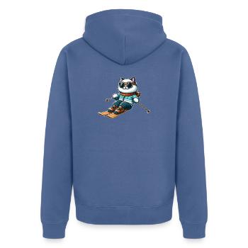 Ragdoll Katze beim Skifahren - Winterfreuden - Unisex Premium Bio Zip Hoodie - Taubenblau - Hinten - Nico (187cm)