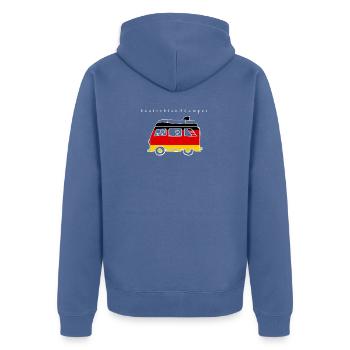 DeutschlandCamper - Unisex Premium Bio Zip Hoodie - Taubenblau - Hinten - Nico (187cm)