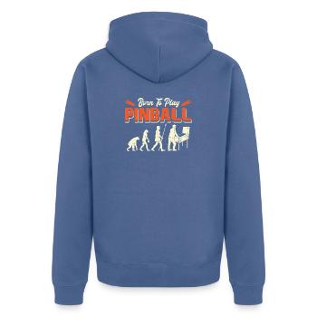 Born To Play Pinball Evolution - Unisex Premium Organic Zip Hoodie - stone blue - Back - Nico (187cm)