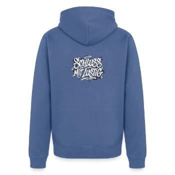 Lustiger Spruch Graffiti - Unisex Premium Bio Zip Hoodie - Taubenblau - Hinten - Nico (187cm)