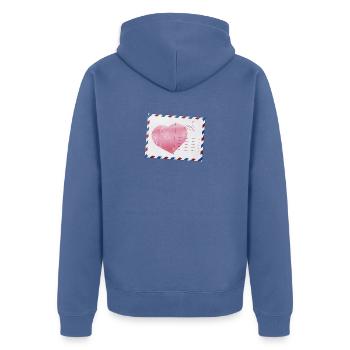 Postkarte - Unisex Premium Bio Zip Hoodie - Taubenblau - Hinten - Nico (187cm)