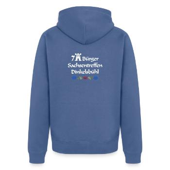 7Bürger Sachsentreffen Dinkelsbühl weiße Schrift - Unisex Premium Bio Zip Hoodie - Taubenblau - Hinten - Nico (187cm)