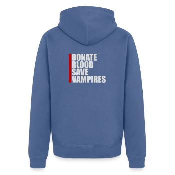 Donate Blood Spende Blut rette Vampire Halloween - Unisex Premium Bio Zip Hoodie - Taubenblau - Hinten - Nico (187cm)