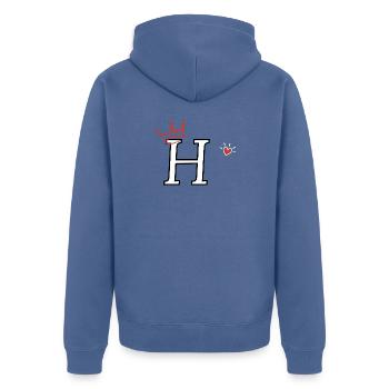 Lettre h couronne cœur  - Veste à capuche bio Premium Unisexe - bleu pigeon - Dos - Nico (187cm)