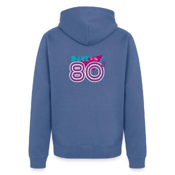 Zurück in die 80er Jahre - Unisex Premium Bio Zip Hoodie - Taubenblau - Hinten - Nico (187cm)