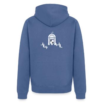 Sock Hop - Ponytails Pomade And A Jukebox - Fuenfz - Unisex Premium Bio Zip Hoodie - Taubenblau - Hinten - Nico (187cm)