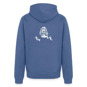 English Springer Spaniel - Lives For The Next Retr - Unisex Premium Bio Zip Hoodie - Taubenblau - Hinten - Nico (187cm)