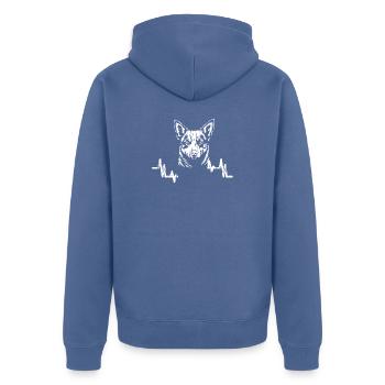 Australian Cattle Dog - Velcro That Nips - Hundefr - Unisex Premium Bio Zip Hoodie - Taubenblau - Hinten - Nico (187cm)