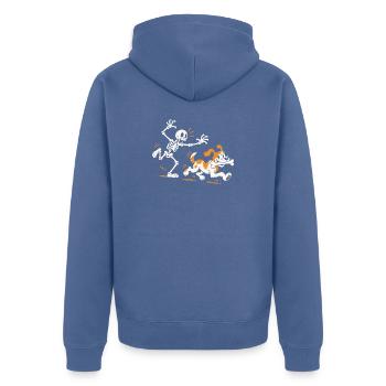Der Hund klaut dem Skelett den Knochen - Unisex Premium Bio Zip Hoodie - Taubenblau - Hinten - Nico (187cm)