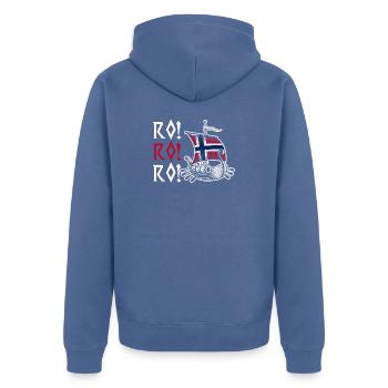Norway Norge Fjords Scandinavian Ro Viking ship - Unisex Premium Bio Zip Hoodie - Taubenblau - Hinten - Nico (187cm)
