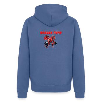 DRAGON PUMP - Unisex Premium Bio Zip Hoodie - Taubenblau - Hinten - Nico (187cm)