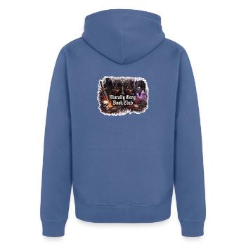 Morally Grey Book Club - Unisex Premium Bio Zip Hoodie - Taubenblau - Hinten - Nico (187cm)