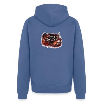 Feuriger Buchklub: Drache und Klinge - Unisex Premium Bio Zip Hoodie - Taubenblau - Hinten - Nico (187cm)