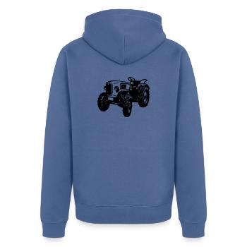 Traktor , Trecker , Landmaschine Traktoren , (25) - Unisex Premium Bio Zip Hoodie - Taubenblau - Hinten - Nico (187cm)