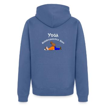 Yoga, Yogi, herabschauender Hund Asana - Unisex Premium Bio Zip Hoodie - Taubenblau - Hinten - Nico (187cm)