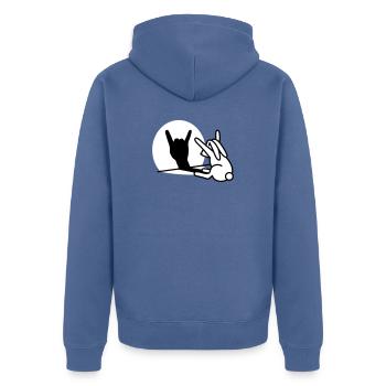Kaninche Ombre Hand ROCK Musique HARD ROCK Fan - Veste à capuche bio Premium Unisexe - bleu pigeon - Dos - Nico (187cm)