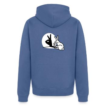 Funny Rabbit Hand Shadow Projection Rabbit - Unisex Premium Organic Zip Hoodie - stone blue - Back - Nico (187cm)
