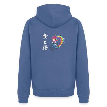 Rainbow Ride : Cycliste de Trails Foodie - Veste à capuche bio Premium Unisexe - bleu pigeon - Dos - Nico (187cm)