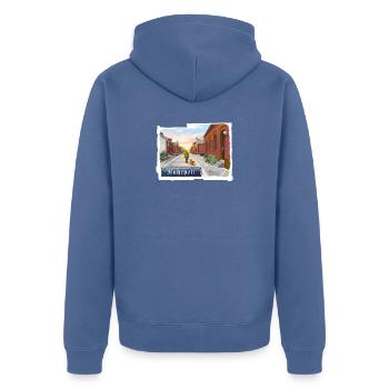 Zechensiedlung im Ruhrpott - Unisex Premium Bio Zip Hoodie - Taubenblau - Hinten - Nico (187cm)
