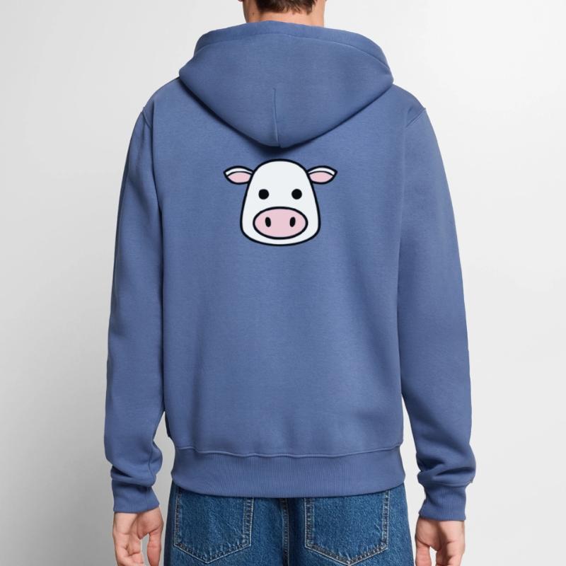 Cute Cow Head Face Comic Vector Unisex Premium Organic Zip Hoodie