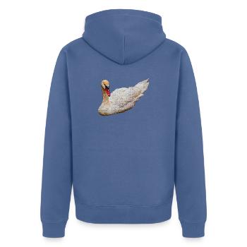 Wasserfarbener Schwan in ruhiger Pose - Unisex Premium Bio Zip Hoodie - Taubenblau - Hinten - Nico (187cm)