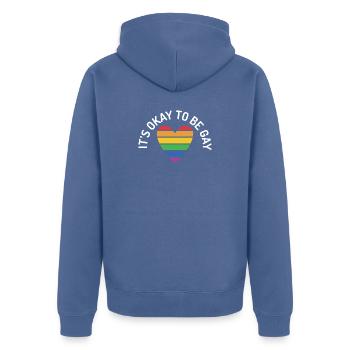 Es ist in Ordnung, schwul zu sein - Unisex Premium Bio Zip Hoodie - Taubenblau - Hinten - Nico (187cm)