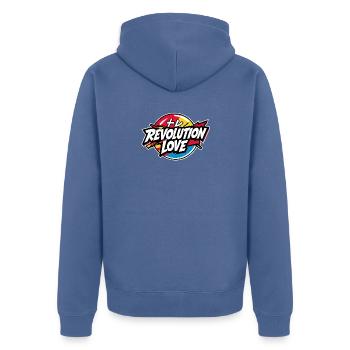 Revolution Love - Unisex Premium Bio Zip Hoodie - Taubenblau - Hinten - Nico (187cm)