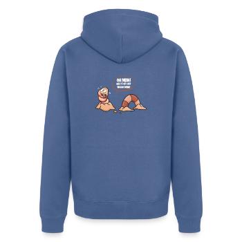 Oh no! Today the worm is in! - Unisex Premium Organic Zip Hoodie - stone blue - Back - Nico (187cm)