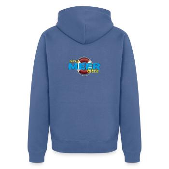 ANS MEER BITTE - Unisex Premium Bio Zip Hoodie - Taubenblau - Hinten - Nico (187cm)