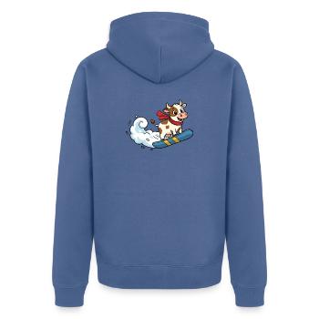 Snowboard Kuh Cartoon Lustige Winterkuh - Unisex Premium Bio Zip Hoodie - Taubenblau - Hinten - Nico (187cm)