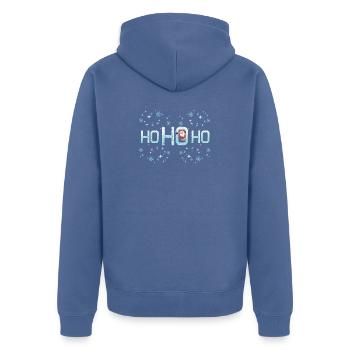 Ho Ho Ho Santa Claus - Unisex Premium Organic Zip Hoodie - stone blue - Back - Nico (187cm)