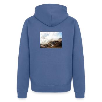 Magnifique paysage bruyeux - Veste à capuche bio Premium Unisexe - bleu pigeon - Dos - Nico (187cm)