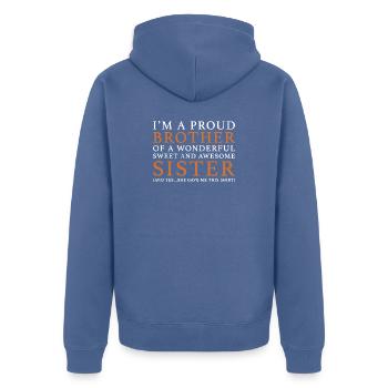 Frère fier d’une sœur merveilleuse - Veste à capuche bio Premium Unisexe - bleu pigeon - Dos - Nico (187cm)