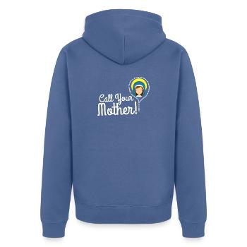 Call Your Mother Illustration Tee - Unisex Premium Organic Zip Hoodie - stone blue - Back - Nico (187cm)