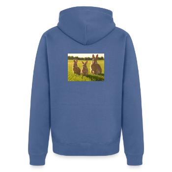 Frühlingshase-Trio - Unisex Premium Bio Zip Hoodie - Taubenblau - Hinten - Nico (187cm)