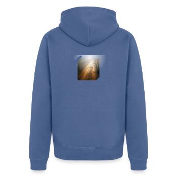 Rayons de soleil dans la forêt - Veste à capuche bio Premium Unisexe - bleu pigeon - Dos - Nico (187cm)