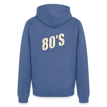 80er Jahre - Unisex Premium Bio Zip Hoodie - Taubenblau - Hinten - Nico (187cm)