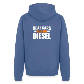 Real Cars Run on Diesel - Unisex Premium Organic Zip Hoodie - stone blue - Back - Nico (187cm)