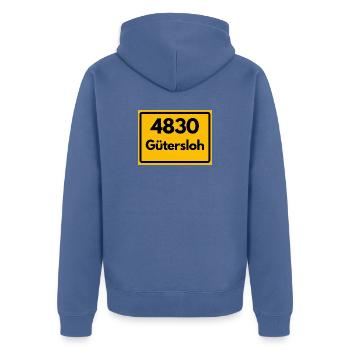 ALTE POSTLEITZAHL PLZ RETRO 4830 GÜTZERSLOH - Unisex Premium Bio Zip Hoodie - Taubenblau - Hinten - Nico (187cm)