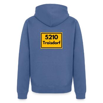 ALTE POSTLEITZAHL PLZ RETRO 5210 TROISDORF - Unisex Premium Bio Zip Hoodie - Taubenblau - Hinten - Nico (187cm)