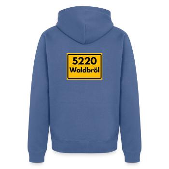 ALTE POSTLEITZAHL PLZ RETRO  5220 WALDBRÖL - Unisex Premium Bio Zip Hoodie - Taubenblau - Hinten - Nico (187cm)
